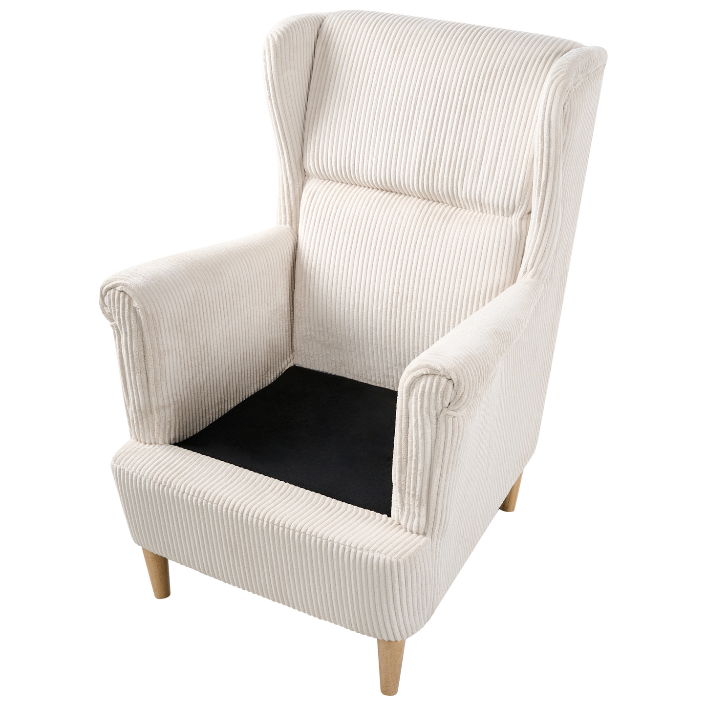 Wingback Chair Corduroy Beige High Back Wood Legs Traditional Retro Living Room Accent