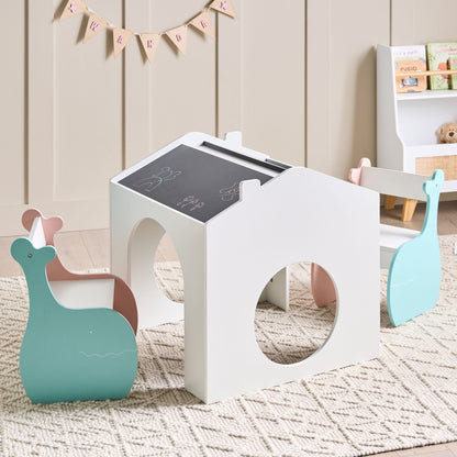 LittleJoy 2 Seat Kids Table Set With Blackboard Multicolour Chairs