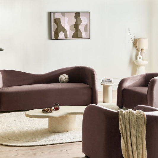 Elegant Velvet Living Room Set Dark Brown Sofa And Armchairs Curved