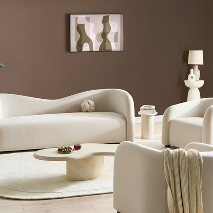 Living Room Set Off White Velvet Upholstered Sofa And Curved Back Armchairs Modern
