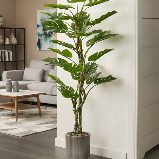 Artifical Monstera Potted Plant 155cm Realistic Green Faux Foliage For Home Decor