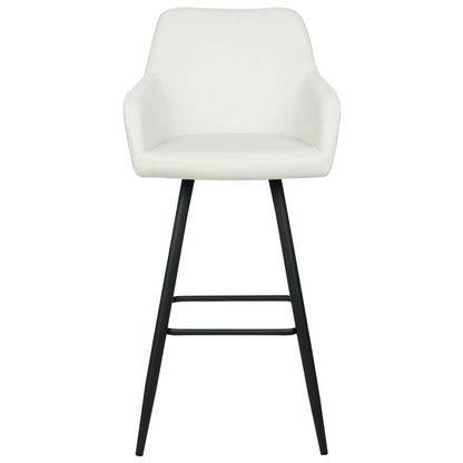 Velvet Bar Stool Set Off White With Arms Black Metal Legs