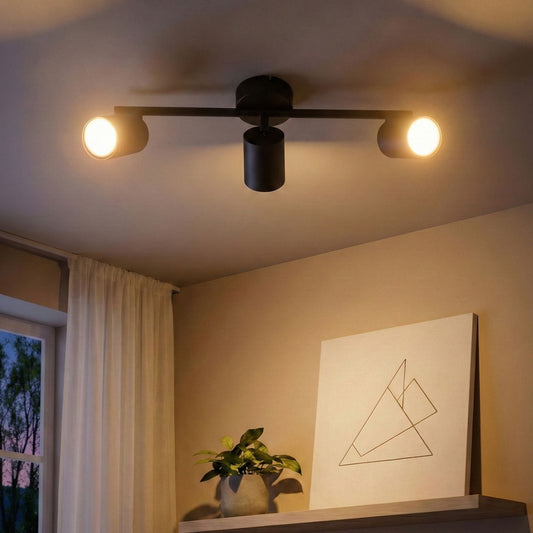 3 Light Spotlight Black Metal Ceiling Lamp With Industrial Style And Adjustable Shades