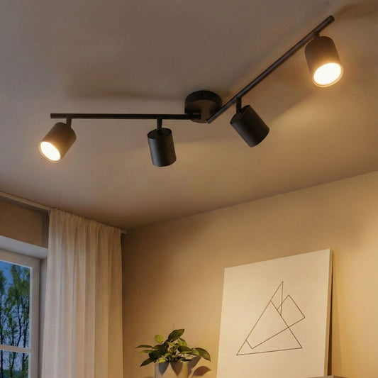 Four Light Black Industrial Spotlight Ceiling Lamp