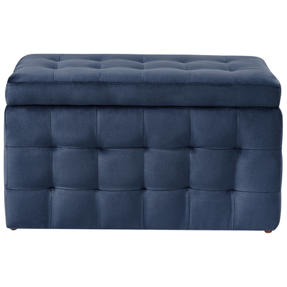 Dark Blue Velvet Tufted Ottoman With Storage Bench for Bedroom Elegant Accent Seating