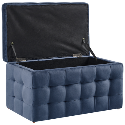 Dark Blue Velvet Tufted Ottoman With Storage Bench for Bedroom Elegant Accent Seating