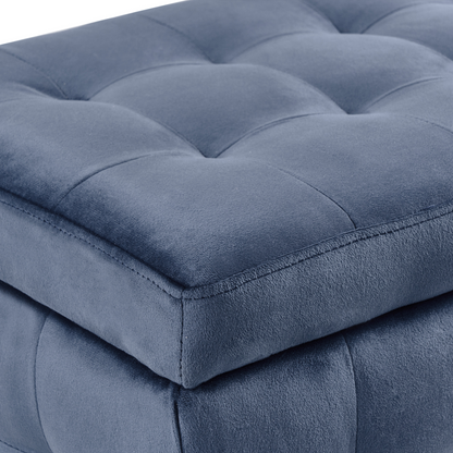 Dark Blue Velvet Tufted Ottoman With Storage Bench for Bedroom Elegant Accent Seating