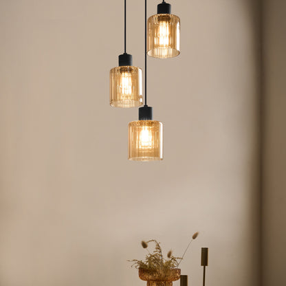 Three Light Pendant Lamp Amber Glass Shades