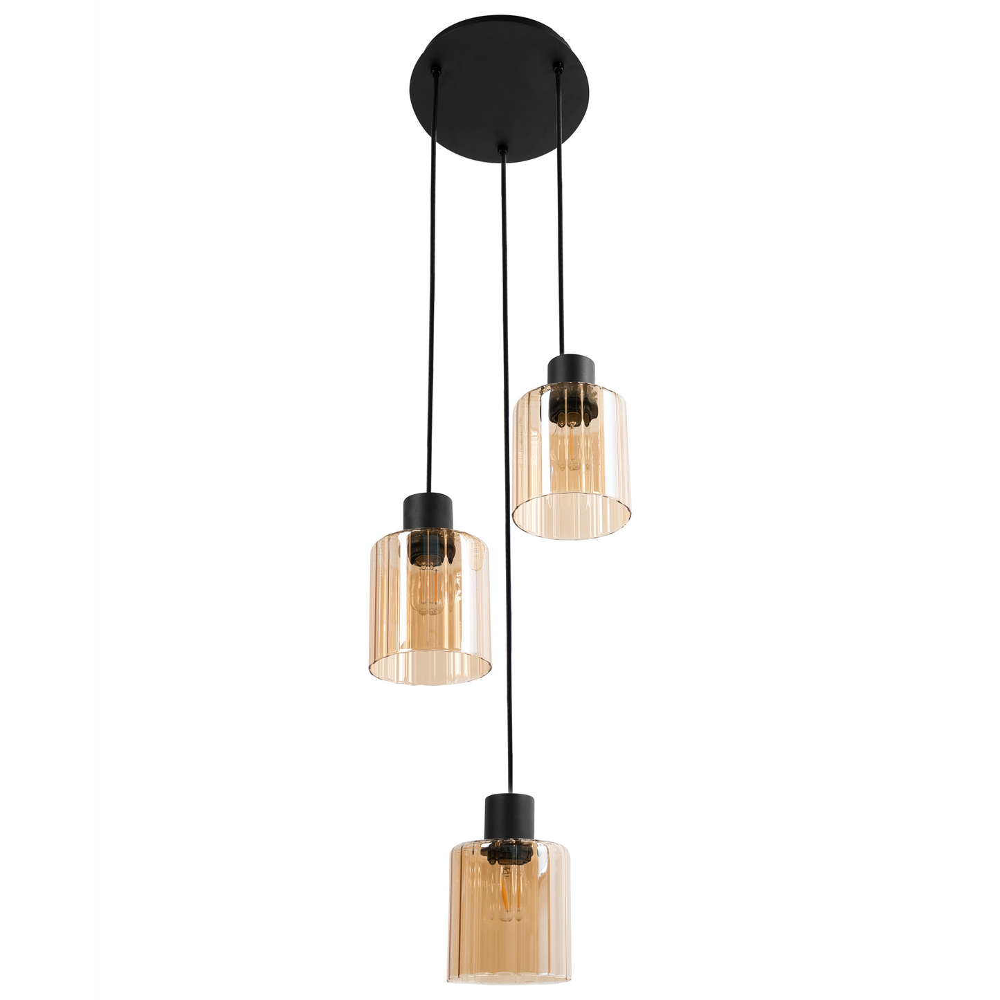 Three Light Pendant Lamp Amber Glass Shades