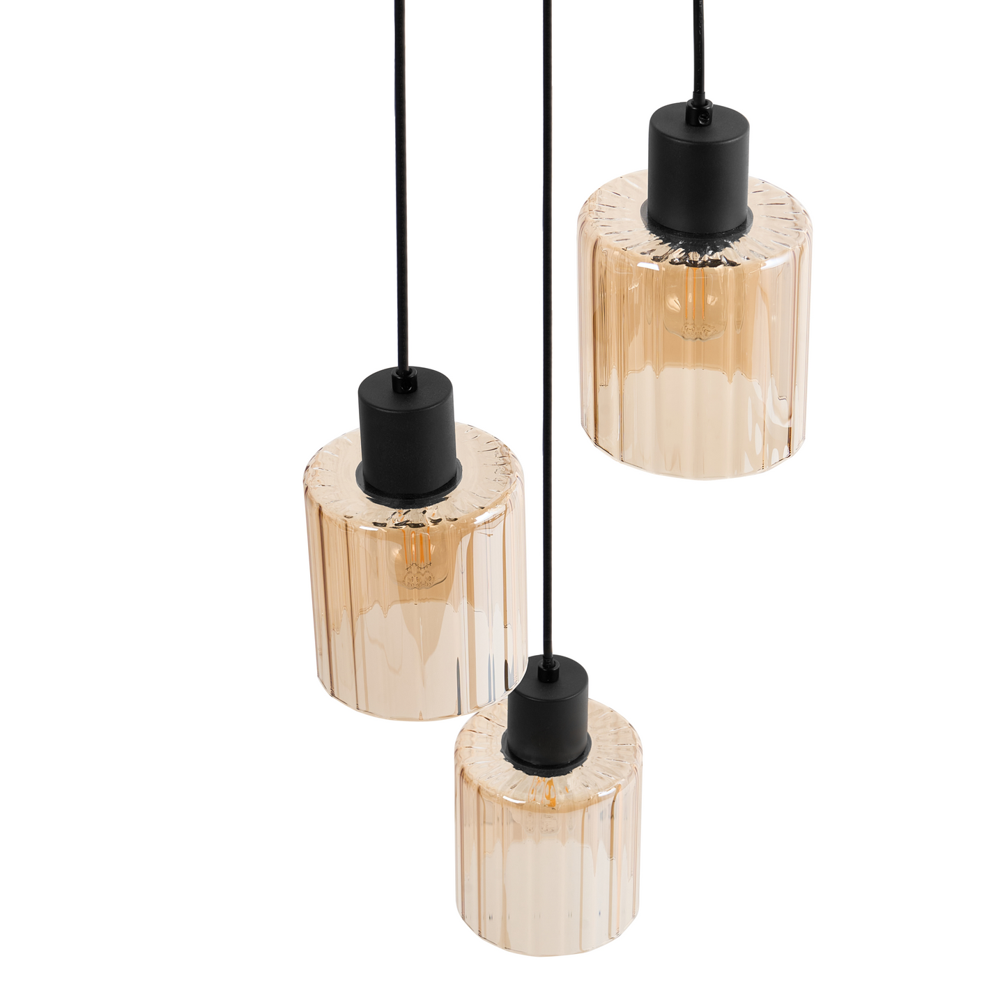 Three Light Pendant Lamp Amber Glass Shades