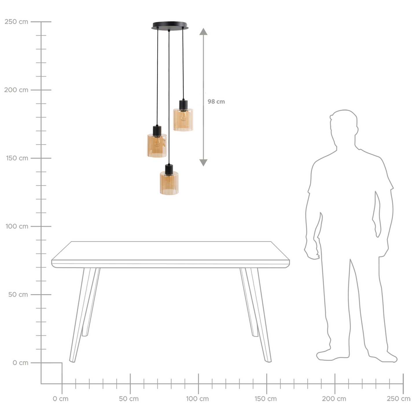 Three Light Pendant Lamp Amber Glass Shades