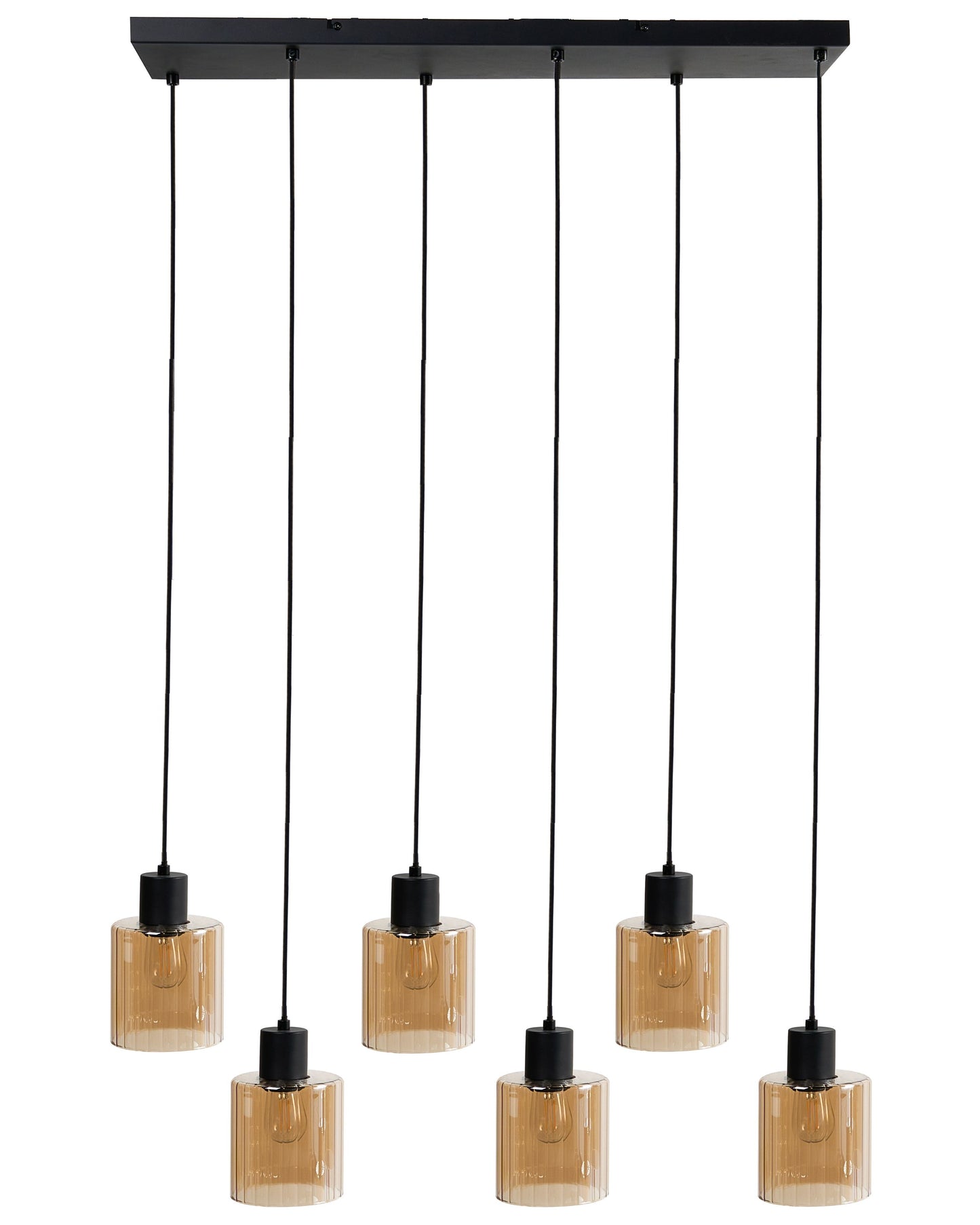 6 Light Pendant Lamp Beige Shades Modern Metal Base