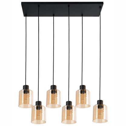 6 Light Pendant Lamp Beige Shades Modern Metal Base