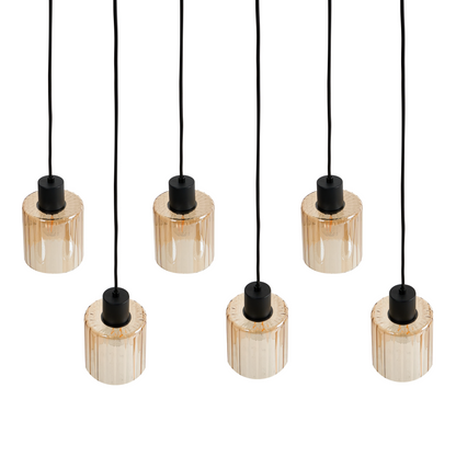 6 Light Pendant Lamp Beige Shades Modern Metal Base