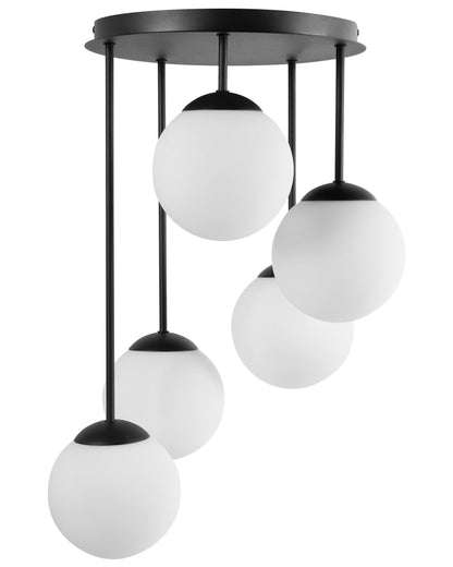 5 Light Ceiling Lamp Black Metal Ball Shades Modern Style