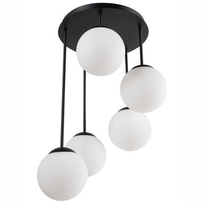 5 Light Ceiling Lamp Black Metal Ball Shades Modern Style