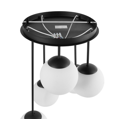 5 Light Ceiling Lamp Black Metal Ball Shades Modern Style