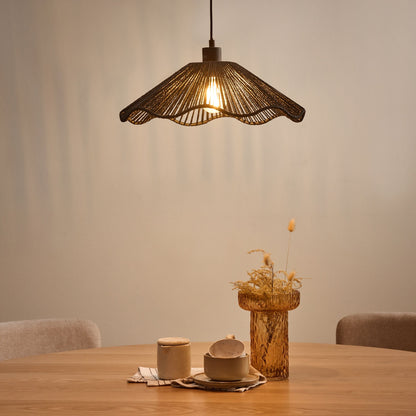 Pendant Lamp Black Handmade Paper Shade Metal Base Rustic Modern Home Lighting
