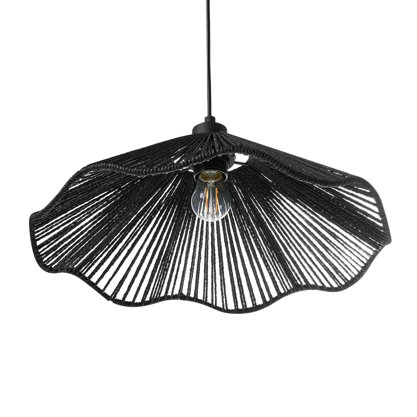 Pendant Lamp Black Handmade Paper Shade Metal Base Rustic Modern Home Lighting