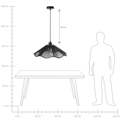 Pendant Lamp Black Handmade Paper Shade Metal Base Rustic Modern Home Lighting