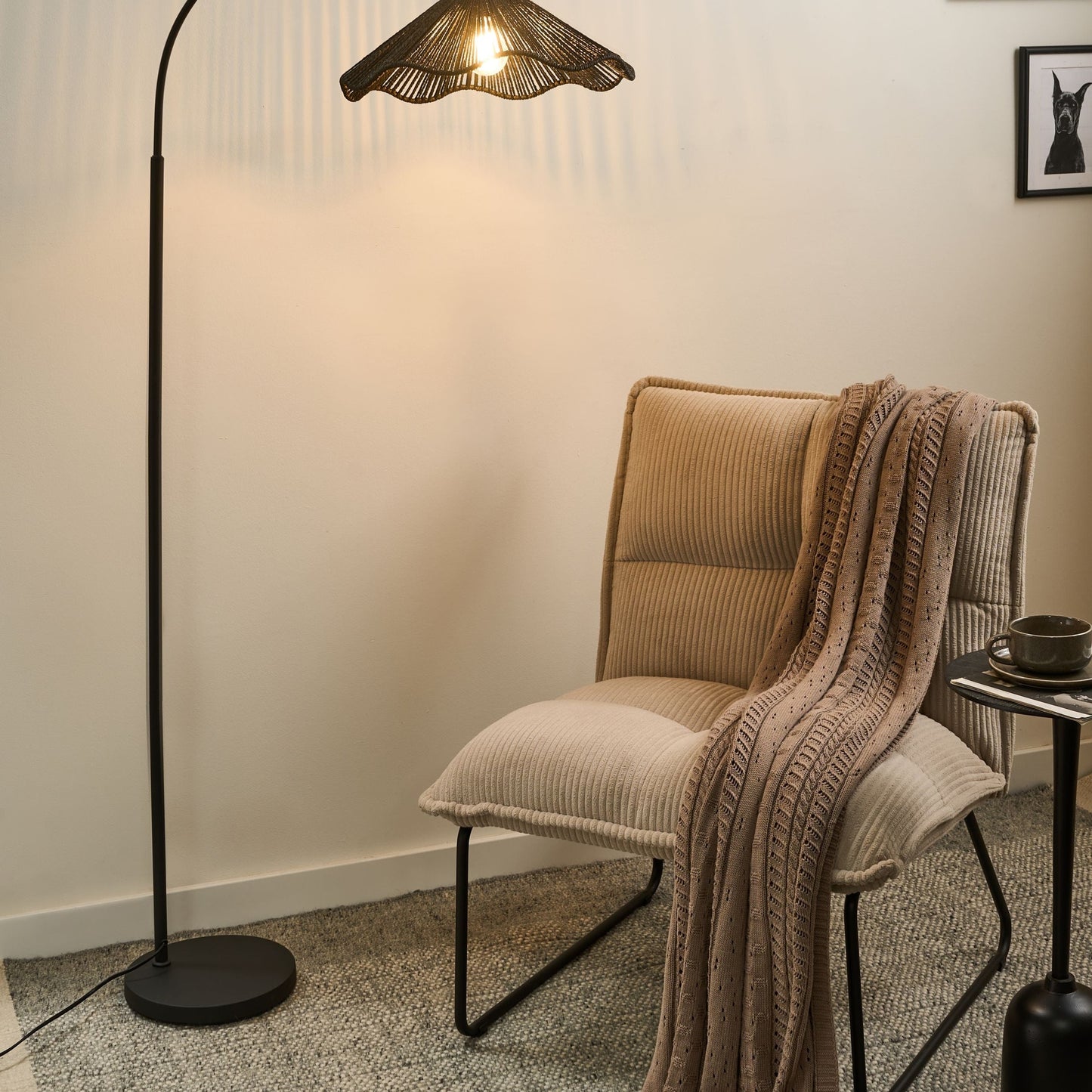 Floor Lamp Handmade Paper Shade Black Metal Base