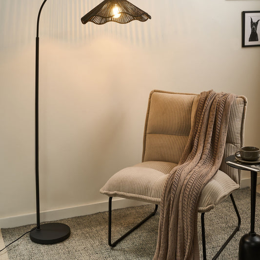 Floor Lamp Handmade Paper Shade Black Metal Base