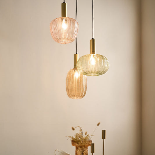 3 Light Pendant Lamp With Multicolour Glass Shades And Metal Base Retro Style