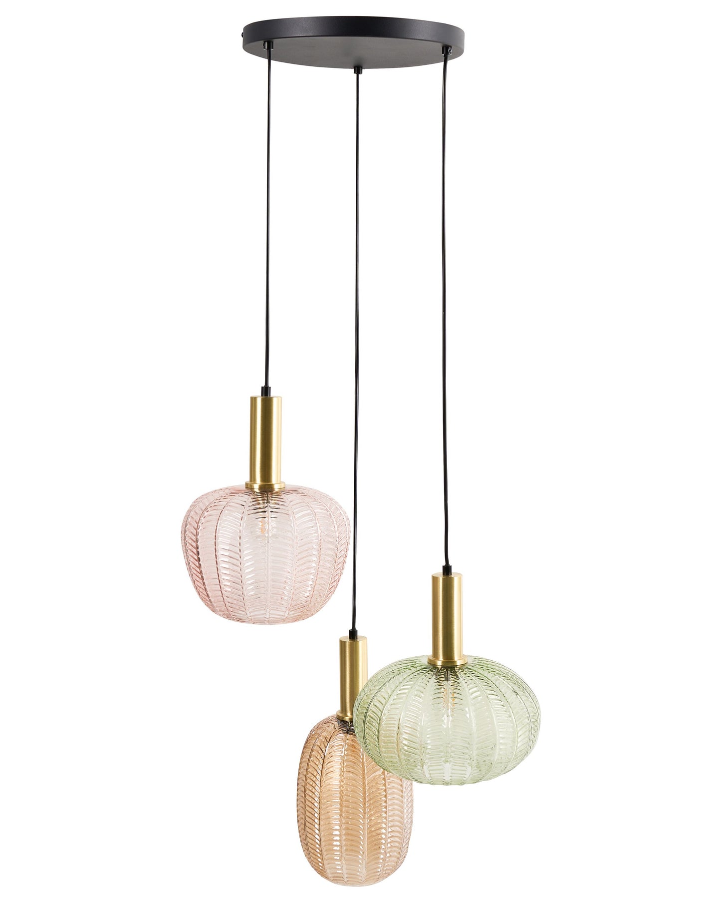 3 Light Pendant Lamp With Multicolour Glass Shades And Metal Base Retro Style