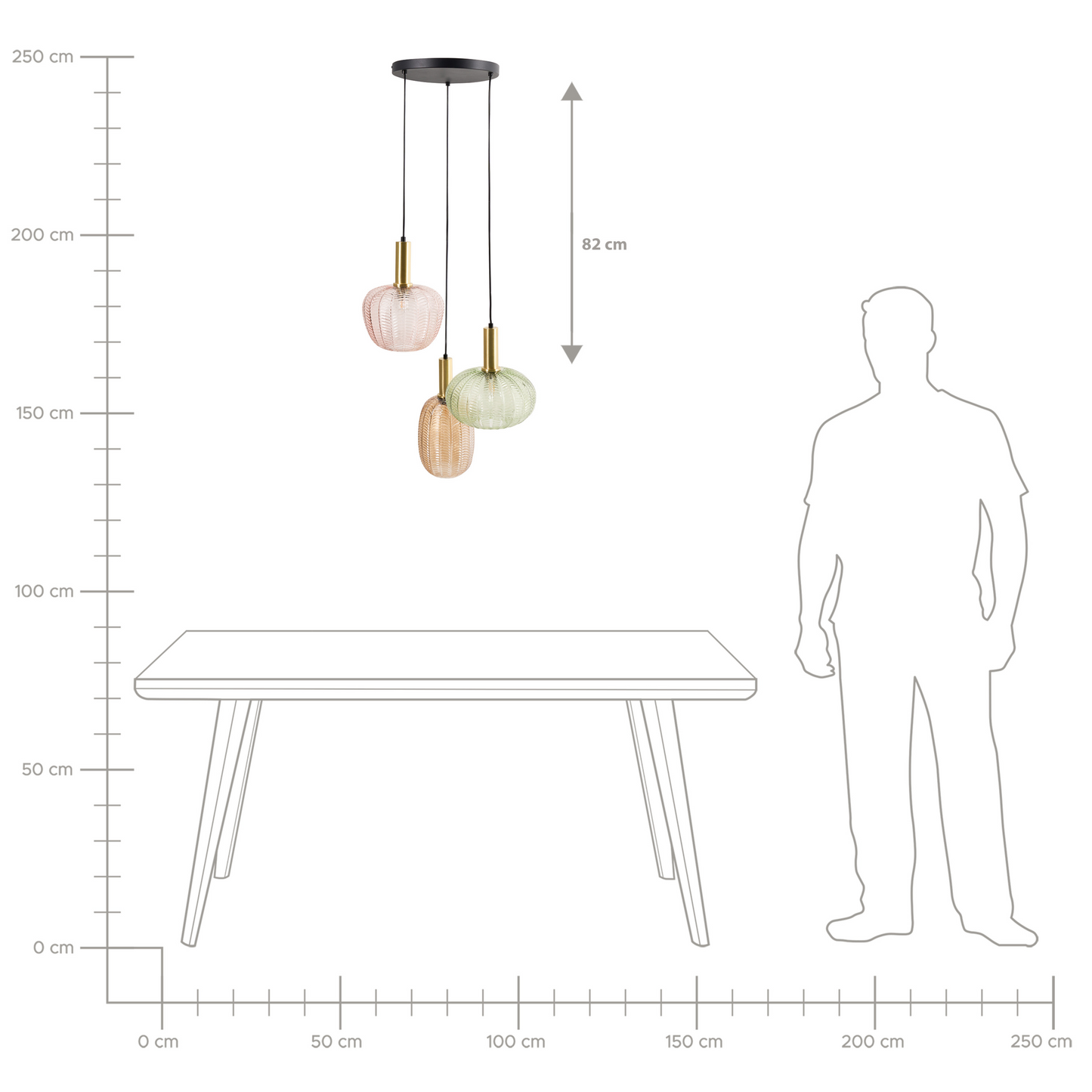 3 Light Pendant Lamp With Multicolour Glass Shades And Metal Base Retro Style