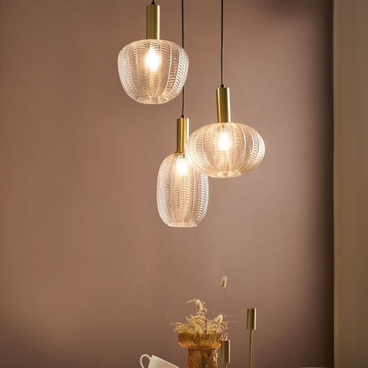 3-Light Pendant Lamp With Glass Shades Retro Metal Base