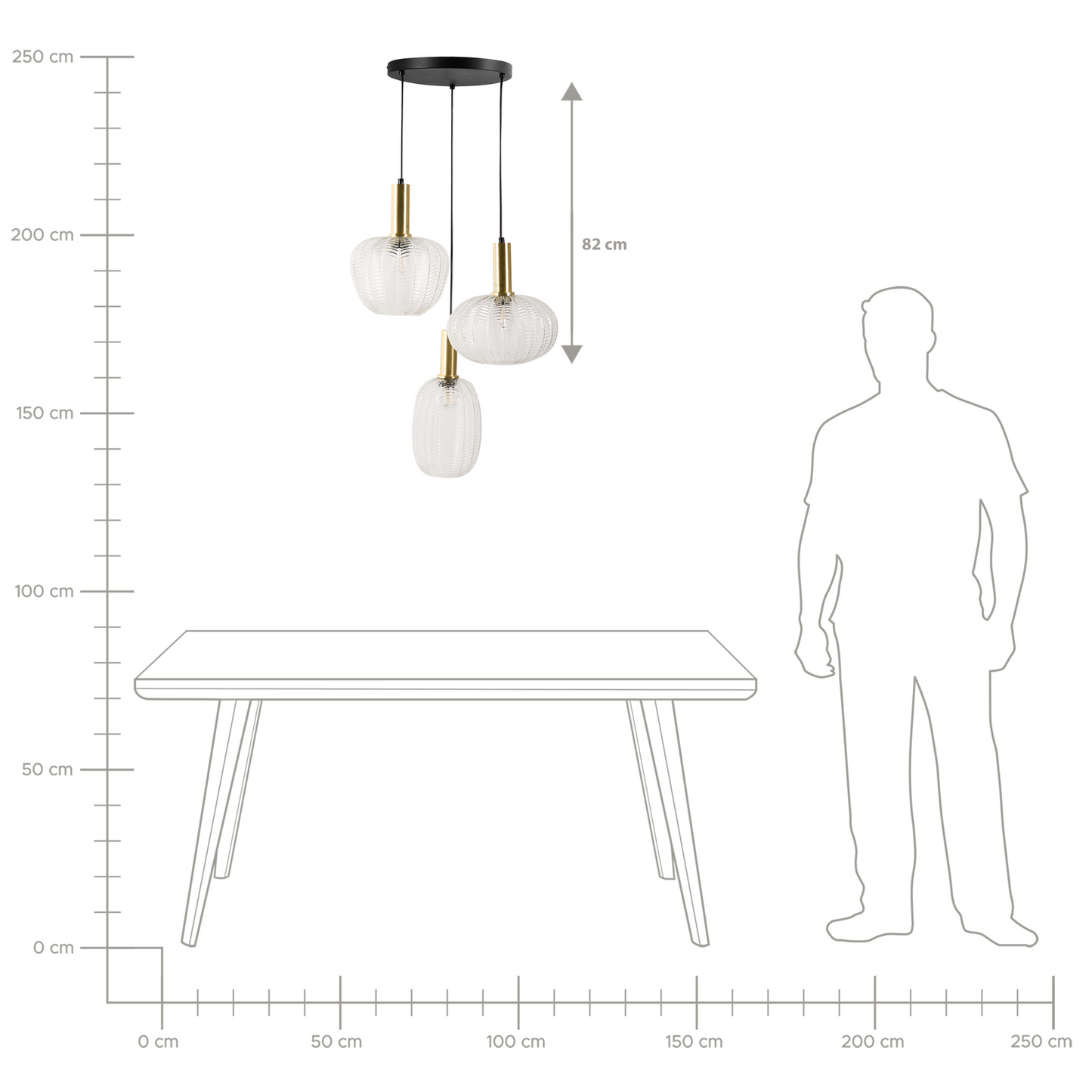 3-Light Pendant Lamp With Glass Shades Retro Metal Base