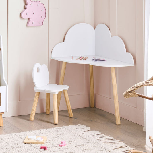 CloudNest White 1 Seater Kids Corner Set With Chair Cloud Pattern