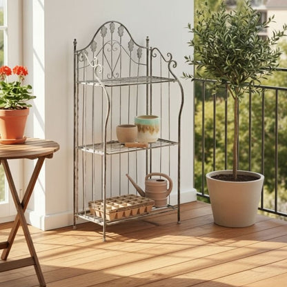 Plant Shelf Iron Grey Freestanding Garden Storage For Outdoor And Indoor Use