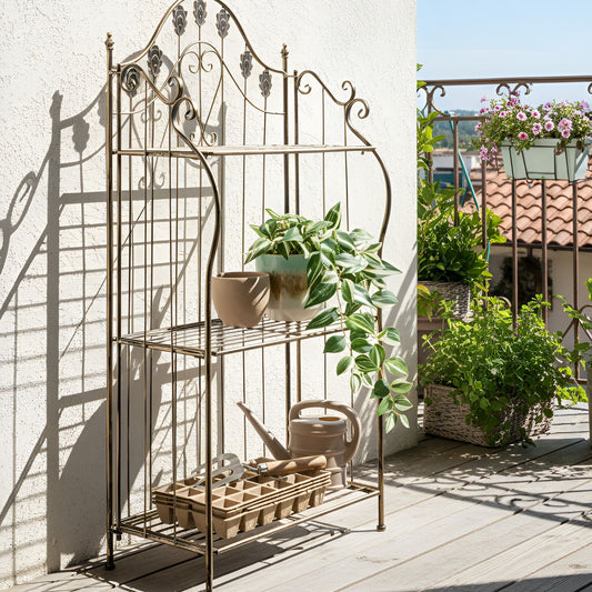 Plant Shelf Black Metal Freestanding Garden Storage