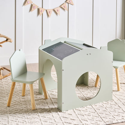 BrightNest Kids 2 Seater Table and Chairs Set with Chalkboard Top in Light Green