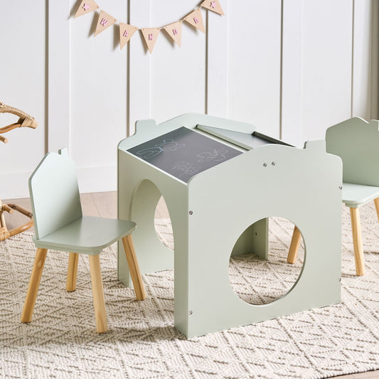 BrightNest Kids 2 Seater Table and Chairs Set with Chalkboard Top in Light Green