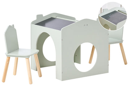 BrightNest Kids 2 Seater Table and Chairs Set with Chalkboard Top in Light Green