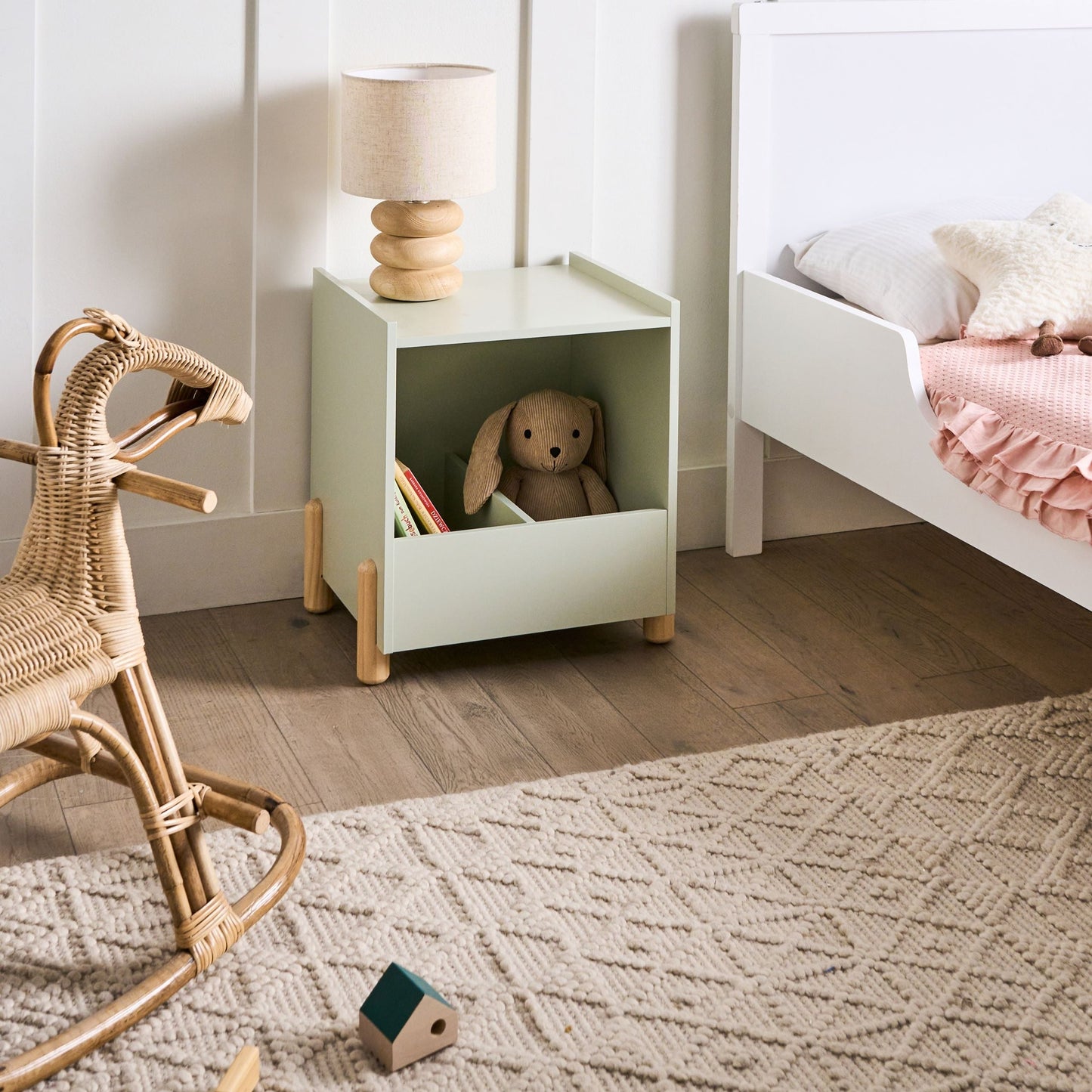 LittleNest Bedside Table Nightstand Light Green OpenShelf Storage