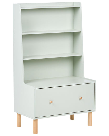 BrightNest 3 Tier Bookshelf Light Green MDF Pine Wood Legs Playroom Storage For Kids