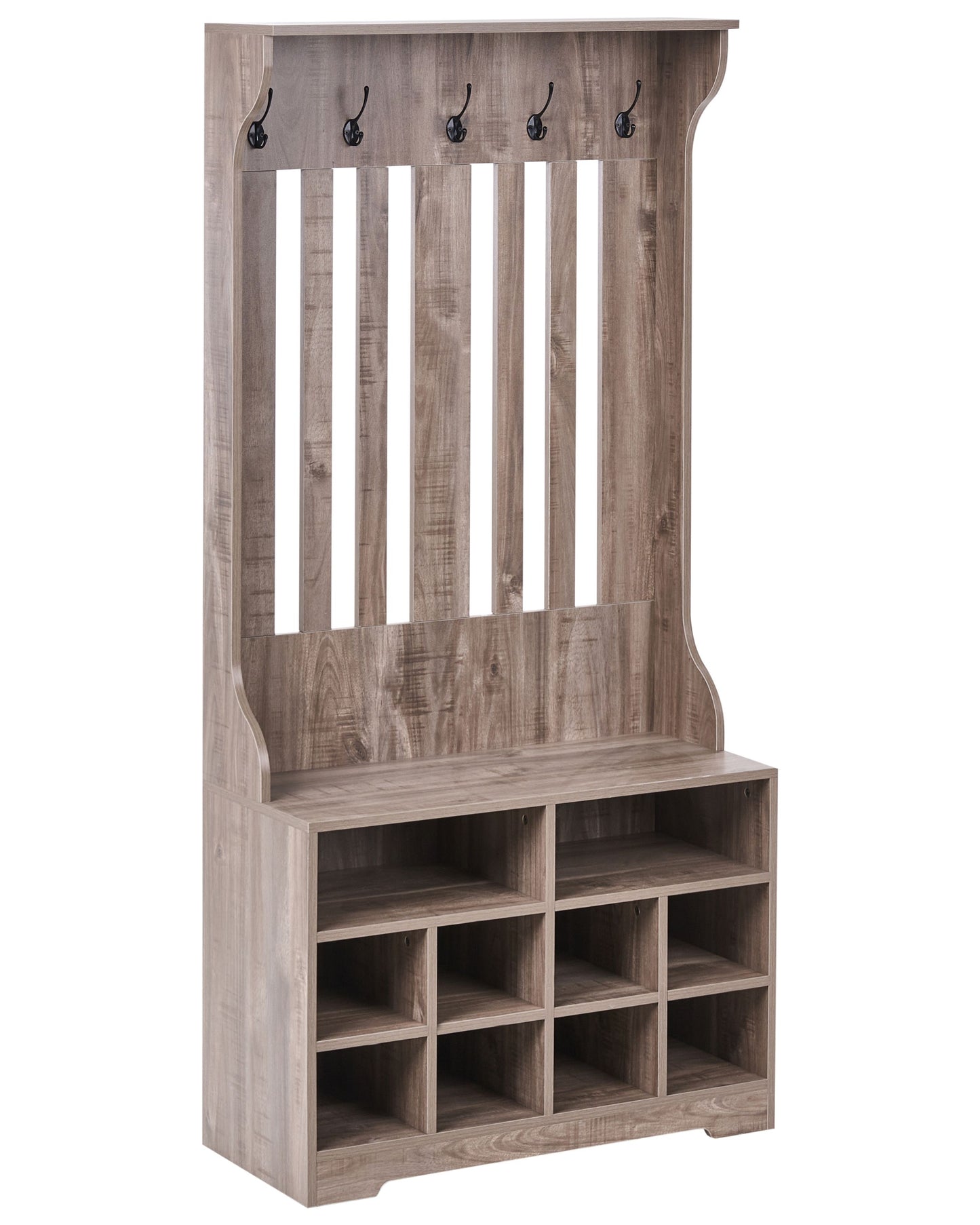 DarkBrown Shoe Storage With Coat Rack 10 Cubbies 5 Hooks