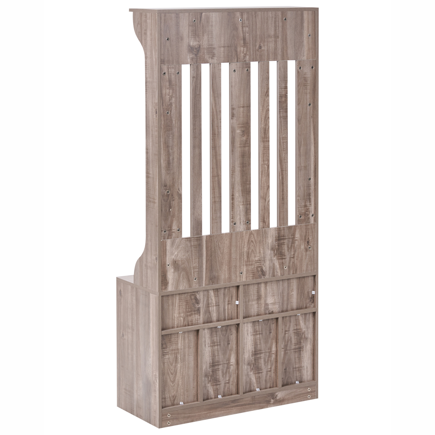 DarkBrown Shoe Storage With Coat Rack 10 Cubbies 5 Hooks