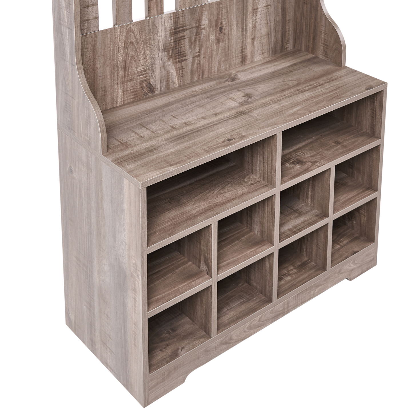 DarkBrown Shoe Storage With Coat Rack 10 Cubbies 5 Hooks