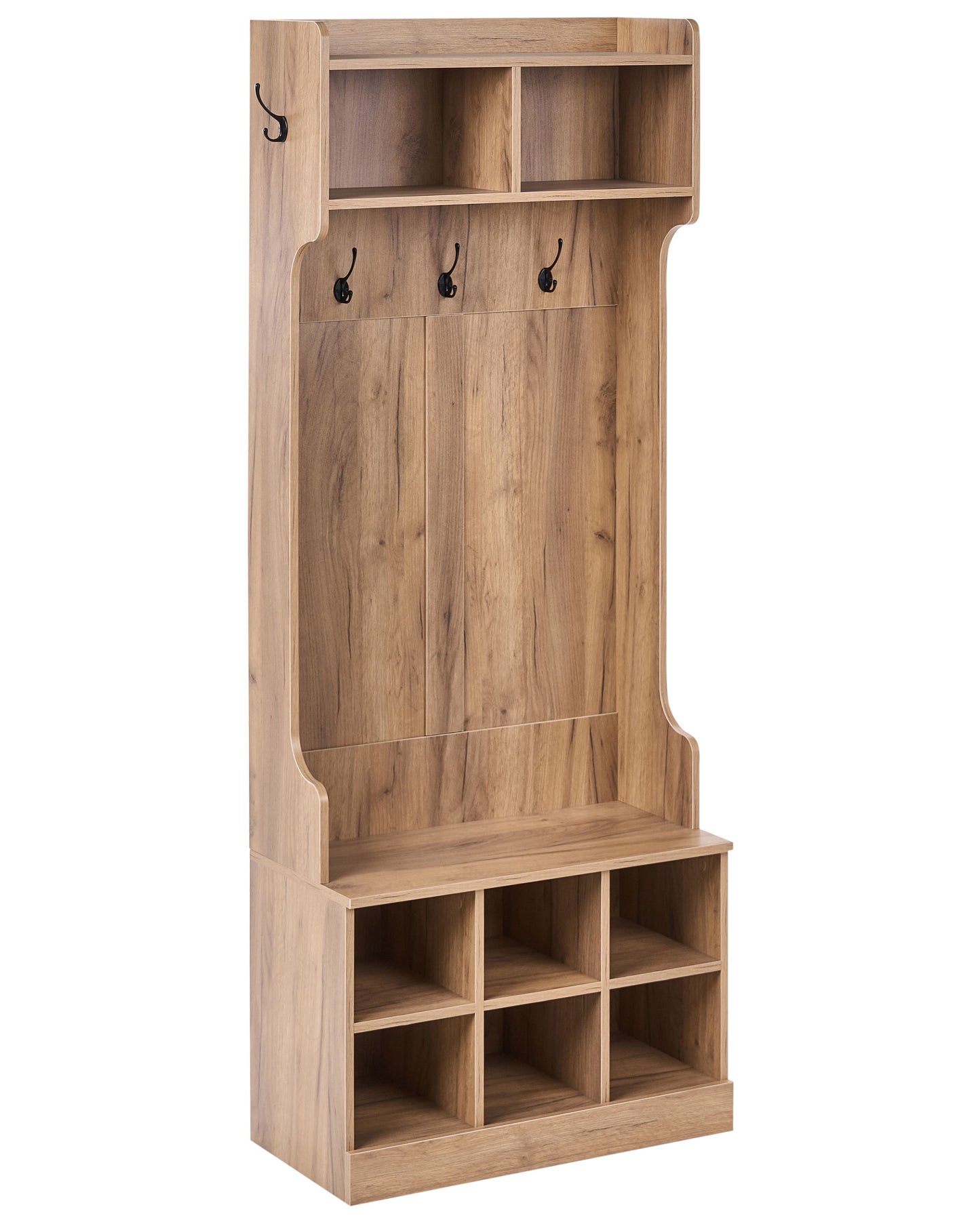 Light Brown Chipboard Shoe Storage With Coat Rack Six Compartments And Four Hooks