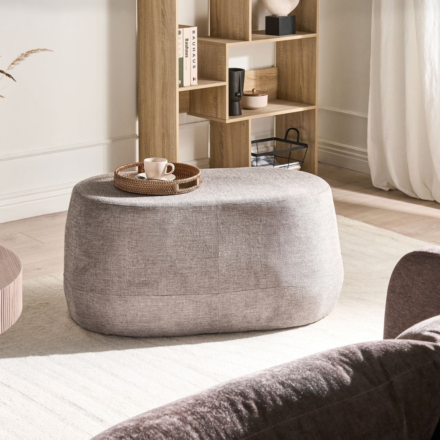 Taupe Fabric Upholstered Bed Stool Pouffe