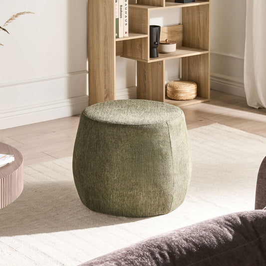 Pouffe Dark Green Fabric Upholstered Ottoman Drum