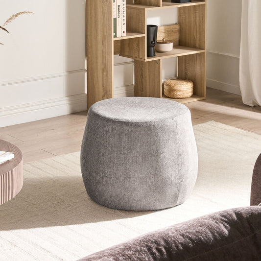 Pouffe Light Grey Fabric Upholstered Round Ottoman