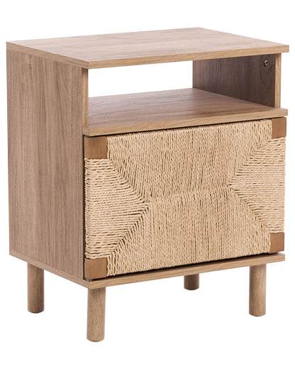 Boho Bedside Table With Paper Rope Detail And Pinewood Legs