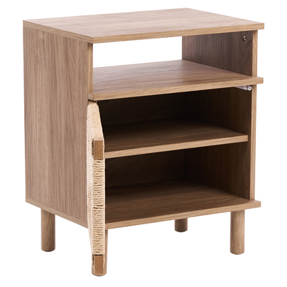 Boho Bedside Table With Paper Rope Detail And Pinewood Legs
