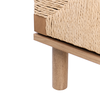 Boho Bedside Table With Paper Rope Detail And Pinewood Legs
