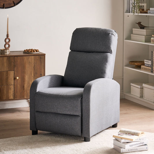 Reclining Armchair Grey Faux Linen With Adjustable Backrest